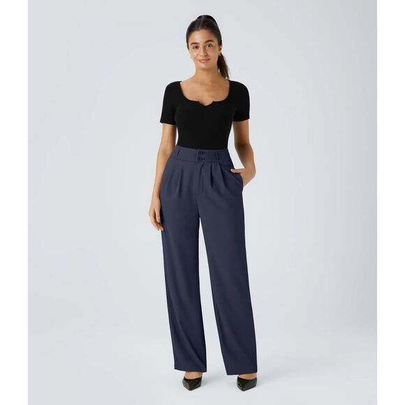 HALARA NWT High Waisted “Parisian Night” Navy Straight Leg Work Pant Size Medium - Picture 3 of 10